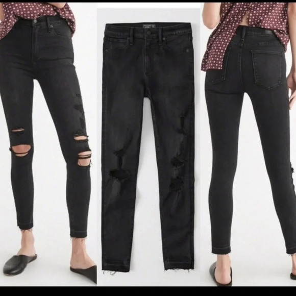 Abercrombie & Fitch Denim - Abercrombie & Fitch Simone High Rise‎ Ankle Jeans Sz 0 /25 R Black Distressed